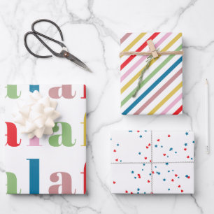 Modern Colourful Fa La La Stripes Cute Holiday Wrapping Paper Sheet