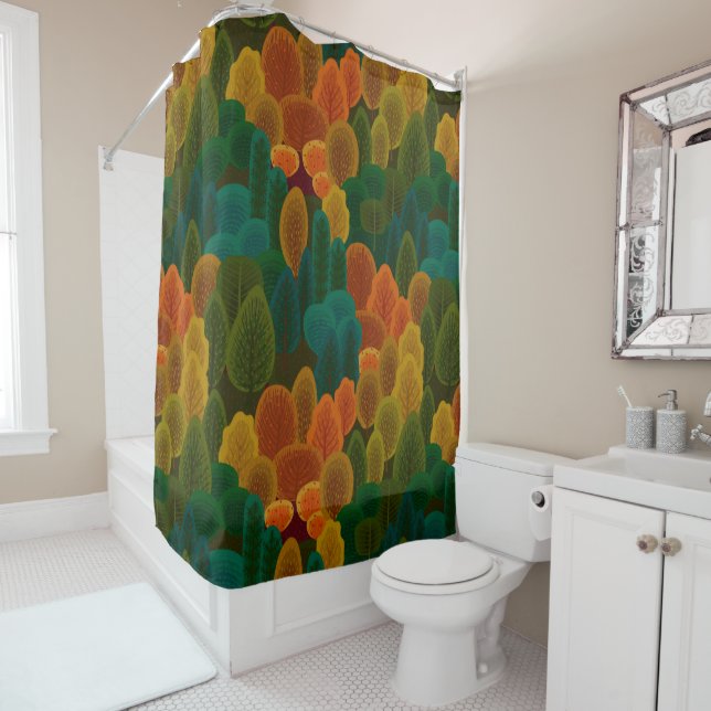 Modern Colourful Fall Trees Shower Curtain (In Situ)