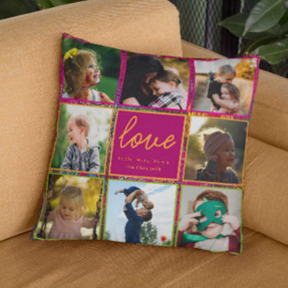 Modern & Colourful Family Photo Collage Cushion