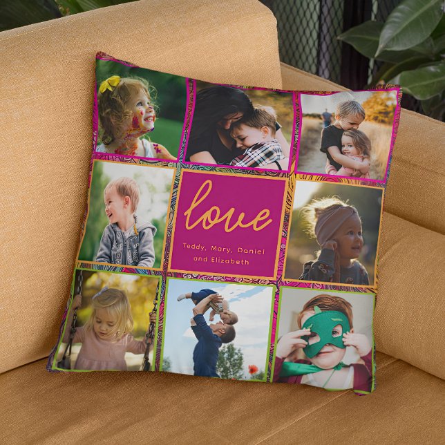 Modern & Colourful Family Photo Collage Cushion (Creator Uploaded)