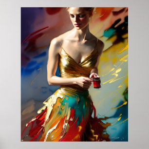 Modern colourful fashion gold teal red abstract po poster
