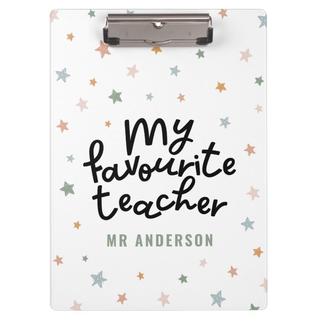 Modern colourful favourite teacher star gift clipboard (Front)