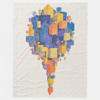 Modern Colourful Floating Blocks Watercolor Art Fleece Blanket