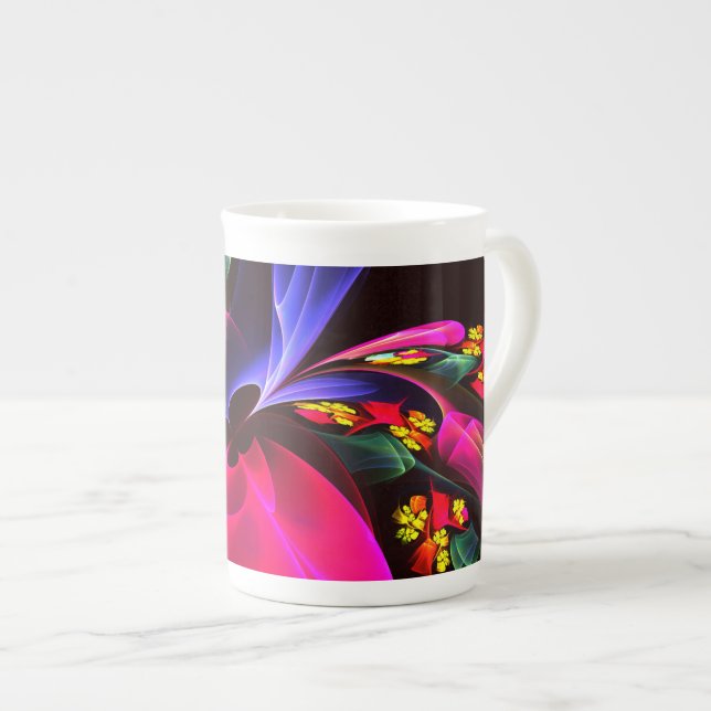 Modern Colourful Floral Abstract Art Pattern #06 Bone China Mug (Front Right)