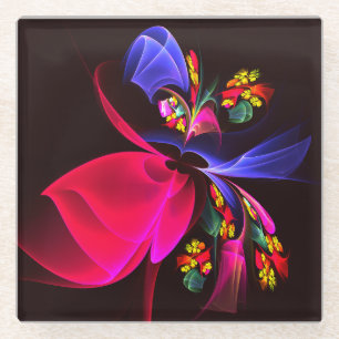 Modern Colourful Floral Abstract Art Pattern #06 Glass Coaster