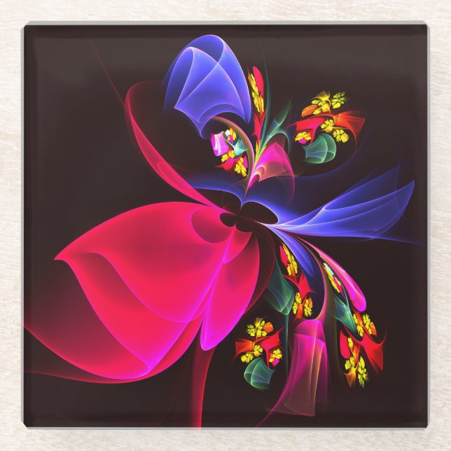 Modern Colourful Floral Abstract Art Pattern #06 Glass Coaster (Front)