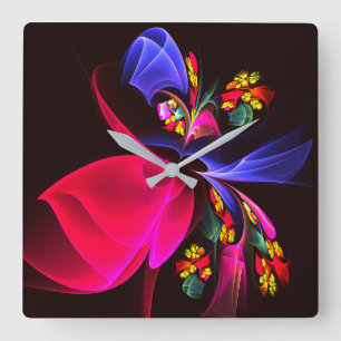 Modern Colourful Floral Abstract Art Pattern #06 Square Wall Clock