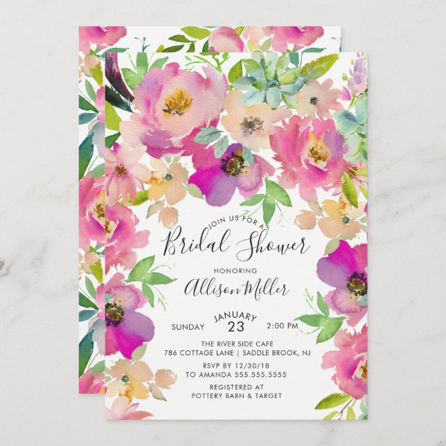 Modern Colourful  Floral Bridal Shower Invitation (Front/Back)