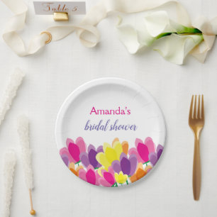 Modern Colourful Floral Bridal Shower Paper Plate