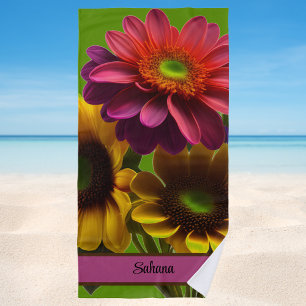 Modern Colourful Floral Daisy Flowers Beach Towel