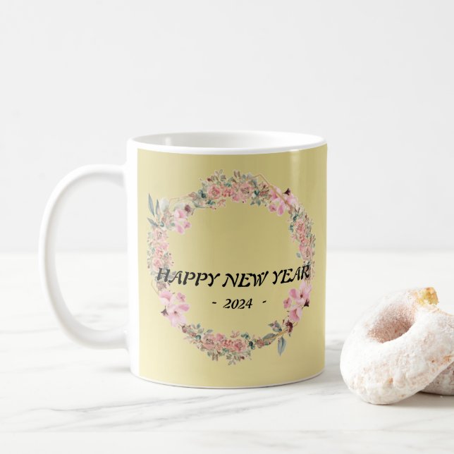 Modern colourful  floral flower custom monogram  coffee mug (With Donut)