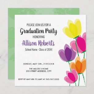 Modern colourful floral graduation party invitatio
