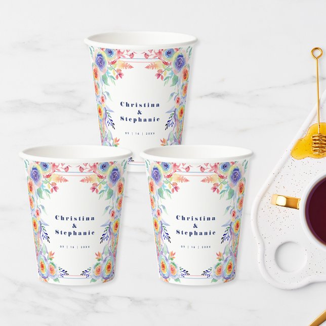 Modern Colourful Floral LGBTQ Wedding Paper Cups (Creator Uploaded)