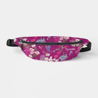 Modern Colourful Floral Pattern Purple Name Custom Bum Bags
