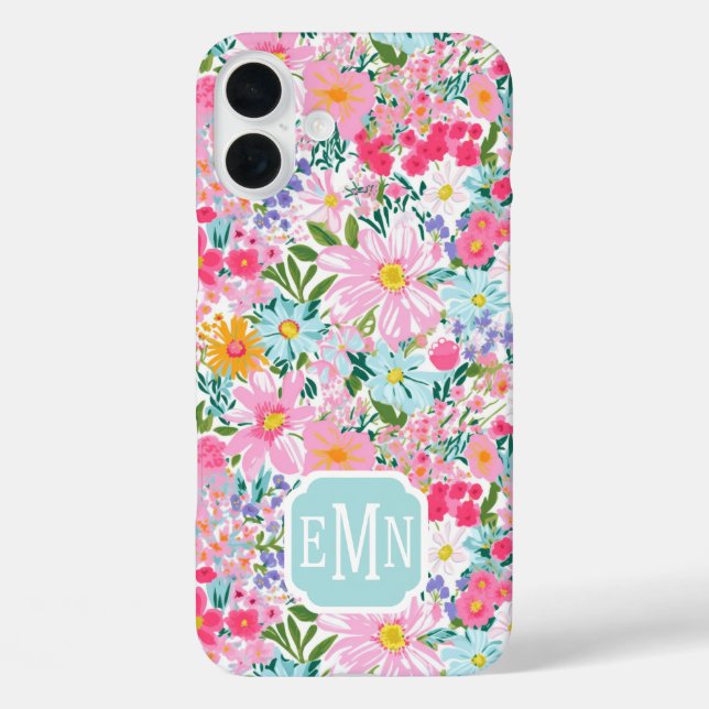 Modern Colourful Flower Garden Monogrammed Case-Mate iPhone Case (Back)