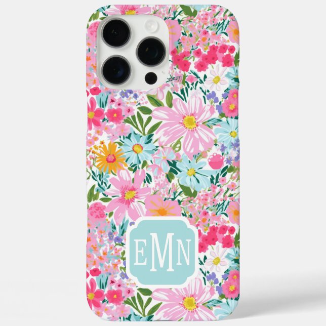Modern Colourful Flower Garden Monogrammed  Case-Mate iPhone Case (Back)