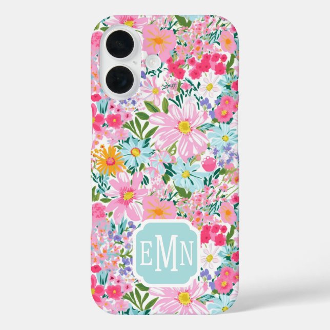 Modern Colourful Flower Garden Monogrammed Case-Mate iPhone Case (Back)