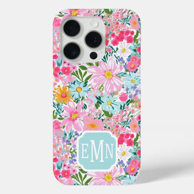 Modern Colourful Flower Garden Monogrammed Case-Mate iPhone Case (Back)
