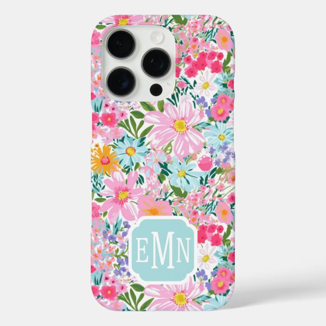 Modern Colourful Flower Garden Monogrammed Case-Mate iPhone Case (Back)