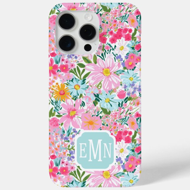 Modern Colourful Flower Garden Monogrammed  Case-Mate iPhone Case (Back)