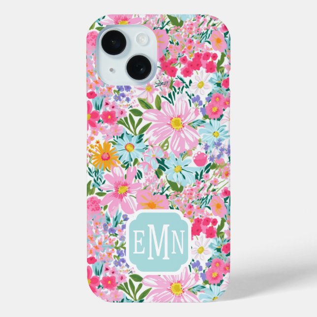 Modern Colourful Flower Garden Monogrammed Case-Mate iPhone Case (Back)