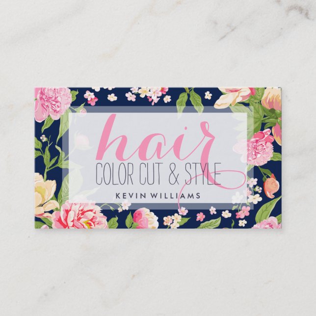 Modern Colourful Flowers Illustration Hair Stylist Business Card (Front)
