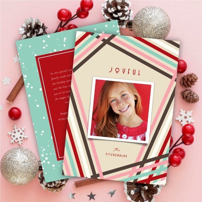 Modern Colourful Fun Candy Stripes Christmas Photo Holiday Card (Creator Uploaded)