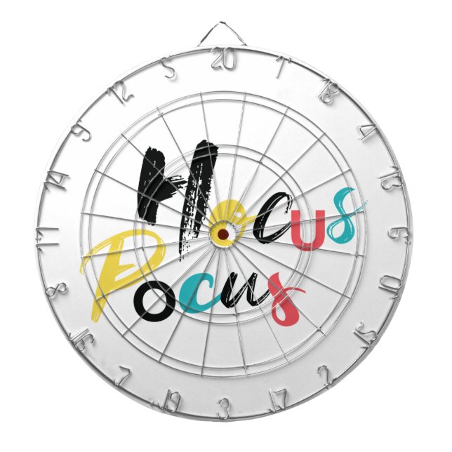 Modern, colourful, fun, cool, trendy Hocus Pocus Dartboard (Front)