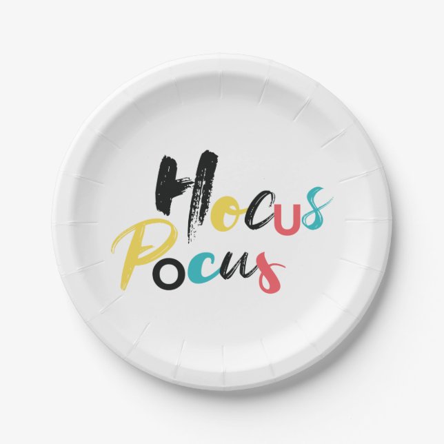 Modern, colourful, fun, cool, trendy Hocus Pocus Paper Plate (Front)