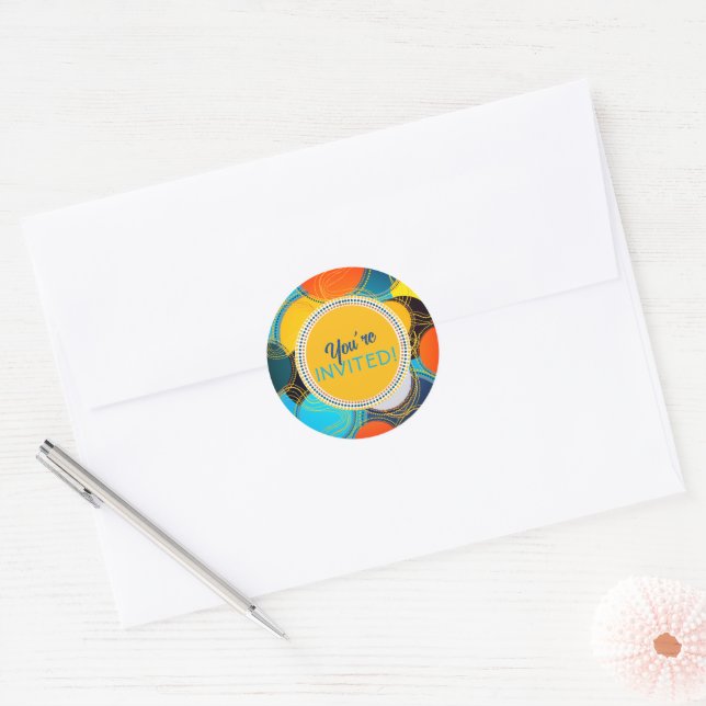 Modern Colourful Fun Geo Abstract Artwork  Classic Round Sticker (Envelope)