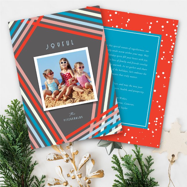 Modern Colourful Fun Ribbon Stripes Christmas Phot Holiday Card (Creator Uploaded)