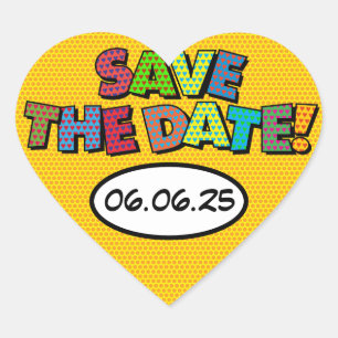 Modern Colourful Fun Save the Date Heart Sticker