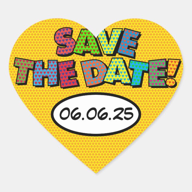 Modern Colourful Fun Save the Date Heart Sticker (Front)