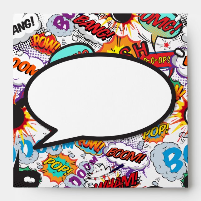 Modern Colourful Fun Speech Bubble Comic Book Envelope (Front)