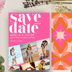 Modern colourful fun Wedding Photo Orange and pink Save The Date