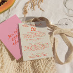 Modern colourful Funky Retro Fun Wedding Details Enclosure Card<br><div class="desc">Simple and stylish retro colourful wedding guest info details. With funky creamy background and orange text layout with whimsical wordings. And hand drawn wedding rings and hand written details info. And pink funky background with orange whimsical text on the back. All the info are customisable as website, transportation, accommodation ....</div>