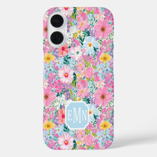 Modern Colourful Garden Monogrammed iPhone 16 Case