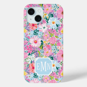 Modern Colourful Garden Monogrammed iPhone 15 Case