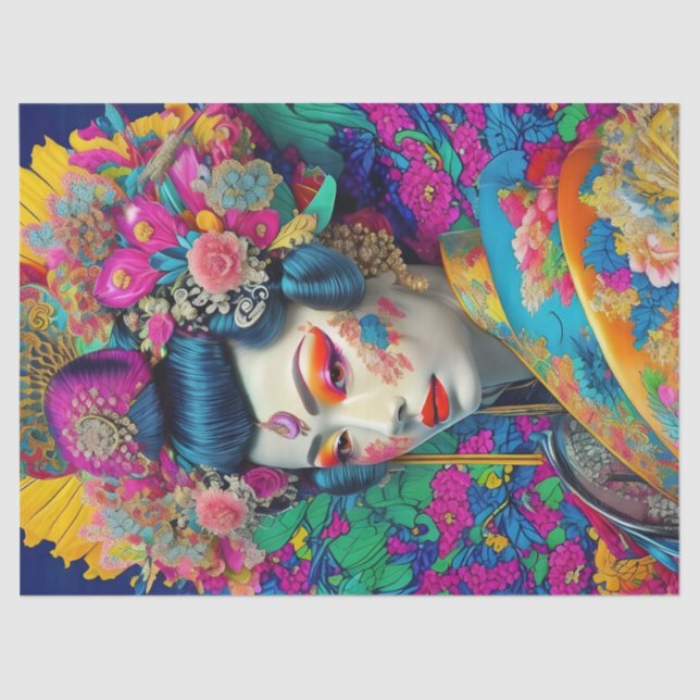 Modern Colourful Geisha Decoupage Tissue Paper (Front)