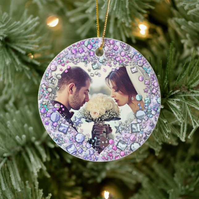 Modern Colourful Gems Heart Shaped Ceramic Ornament (Tree)