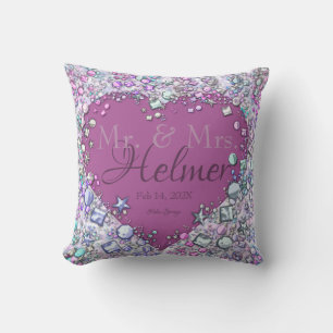 Modern Colourful Gems Heart Shaped Wedding Keepsak Cushion