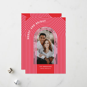 Modern colourful geometric abstract arch red pink holiday card