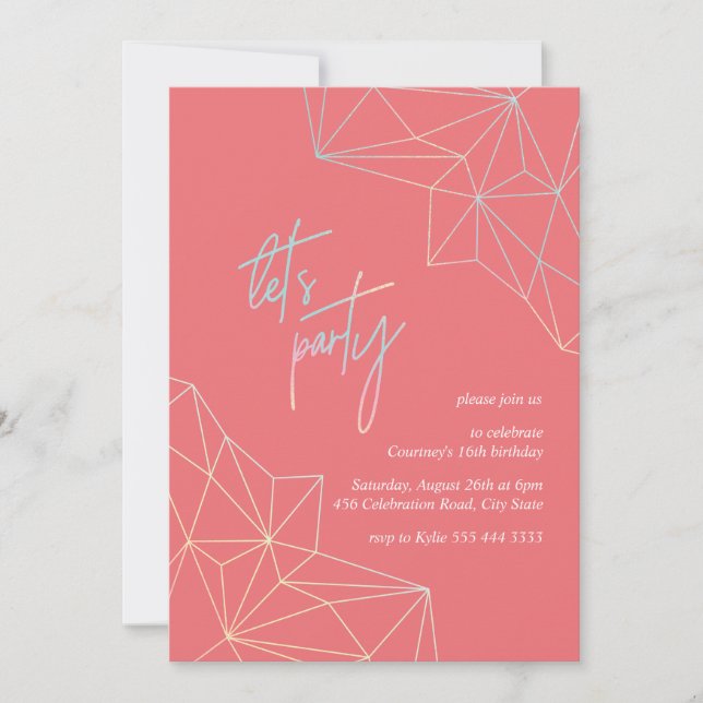 Modern colourful geometric bright birthday invitation (Front)