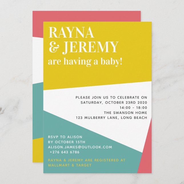 Modern Colourful Geometric Couple's Baby Shower Invitation (Front/Back)