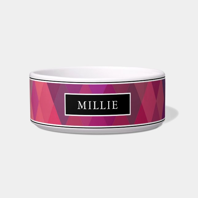 Modern Colourful Geometric Diamond Pattern Name Bowl (Front)