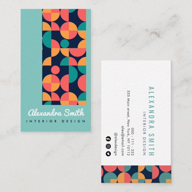 modern colourful geometric interior design business card (Front/Back)
