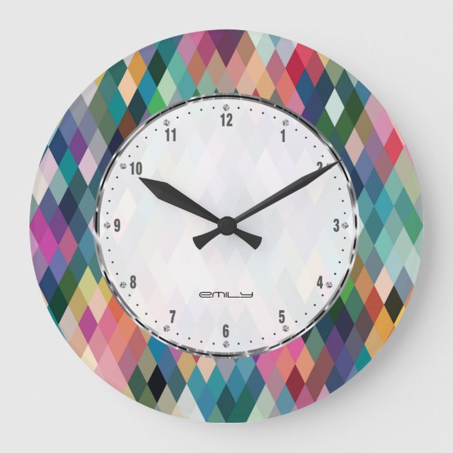 Modern Colourful Geometric Pattern Large Clock (Front)