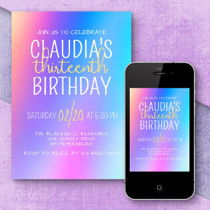 Modern Colourful Girls Birthday Invitation
