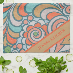 Modern Colourful Girly Retro Vintage Pattern Tea Towel