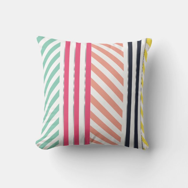 Modern Colourful Girly Stripes Cushion (Front)